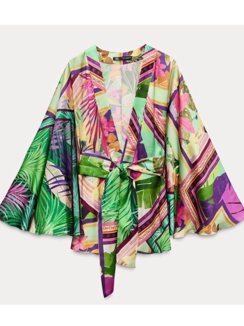 ZARA SATIN EFFECT TROPICAL MULTI COLOR PRINT KIMONO SIZE S